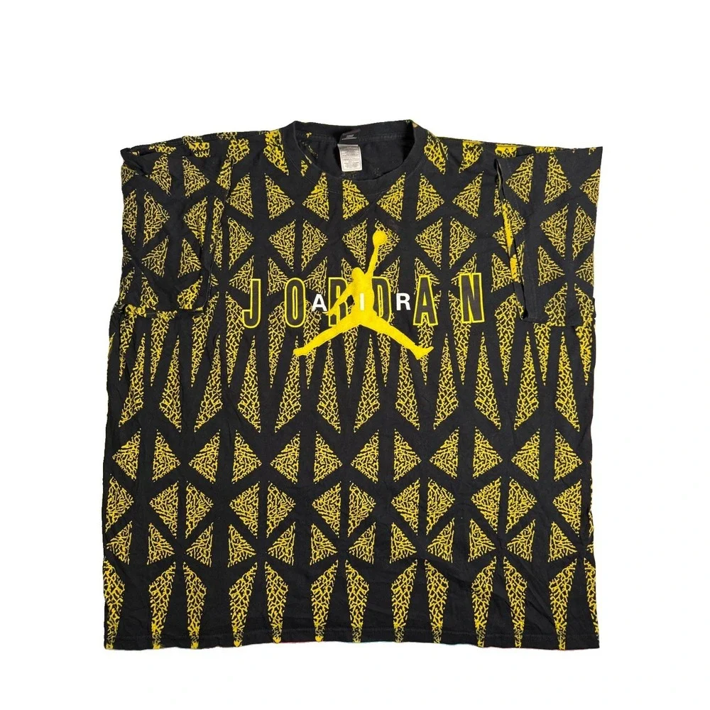 Vintage Jordan T Shirt Mens 3XL Black Yellow All Over Elephant Print Air Jordan